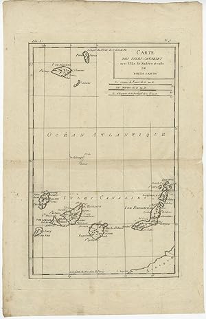 Antique Map of the Canary Islands, Madeira and Porto Santo by R. Bonne (c.1790)