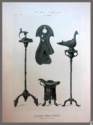 Antigua litografía - Old lithography : CANDELABROS Y LUCERNAS DE BRONCE