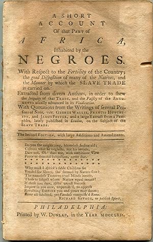 Immagine del venditore per Short Account of that Part of Africa, Inhabited by the Negroes venduto da Joseph J. Felcone Inc., ABAA