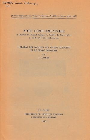 Seller image for Note complmentaire au Bulletin de l'Institut d'gypte, t. XXXII, Le Caire 1952, p. 59-60 [71]-[72] et figure 39.  propos des coussins des anciens gyptiens et de Bedjas modernes. (Bulletin de l'Institut d'gypte). for sale by Librarium of The Hague