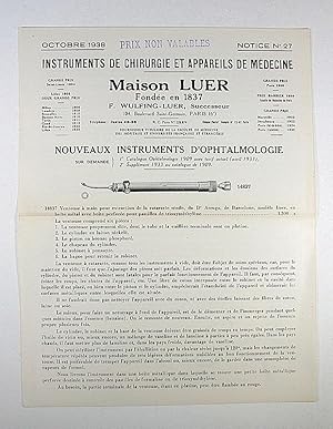 Nouveaux Instruments d'Ophtalmologie. Notice No. 27. Maison Luer, Fabrique d'Instruments de Chiru...