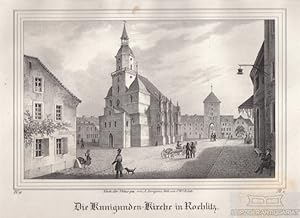 Die Kunigunden-Kirche in Rochlitz. Original-Lithographie. Grafik mit Passepartout aus Saxonia