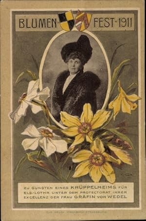 Passepartout Ansichtskarte / Postkarte Blumenfest 1911, Krüppelheim, Gräfin von Wedel