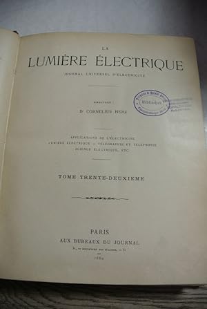 Bild des Verkufers fr La Lumiere Electrique. Journal universel d'Electricite. Tome trente-deuxieme. zum Verkauf von Antiquariat Bookfarm