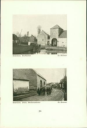 Imagen del vendedor de Gueudecourt. Grvillers : Dorfweiher - Strassenarbeiter. Lt. Brenner, Gefr. Brendeke, Unteroff. Bindseil. Stereotyp-Druck nach Photographien der Angehrigen des Reservekorps. a la venta por Bcher bei den 7 Bergen