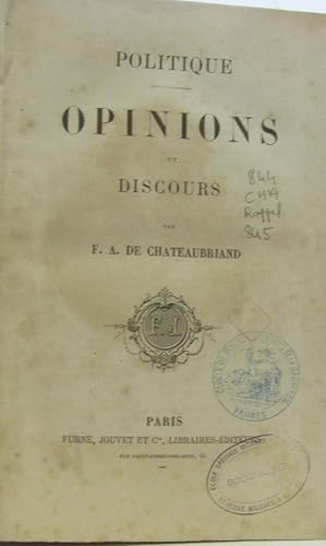 Image du vendeur pour Politique opinions et discours (tome XII oeuvres compltes de Chateaubriand mis en vente par crealivres