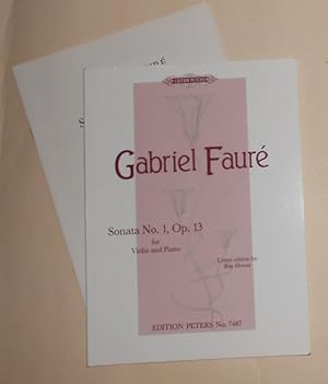 Image du vendeur pour Gabriel Faure Sonata No 1 Op 13 for Violin and Piano in A Major (Urtext - Edition Peters No 7487) mis en vente par David Bunnett Books