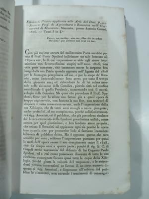Xilologia picena applicata alle arti del Dott. Paolo Spadoni.Macerata, 1826. (Stralcio da: Nuovo ...