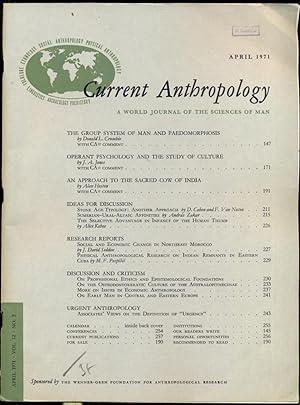 Bild des Verkufers fr Current Anthropology: A World Journal of the Science of Man, April 1971, Vol. 12, No. 2 zum Verkauf von Antikvariat Valentinska