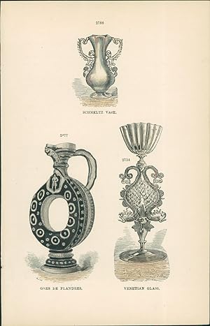 Seller image for Lithographie : Venezianisches Glas - Schmeltz Vase - Flandrischer Krug Aus einem Katalog der Sammlung von Ralph Bernal. for sale by Bcher bei den 7 Bergen
