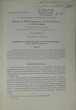 Seller image for Beitrge zur Pflanzengeographie des Westhimalajas. 1. Teil: Die Arealtypen., for sale by Versandantiquariat Hbald