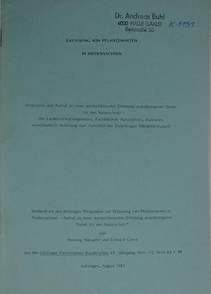 Imagen del vendedor de Programm zur Erfassung von Pflanzenarten in Niedersachsen. Aufruf zu einer weiteren Erhebung artenbezogener Daten fr den Naturschutz., a la venta por Versandantiquariat Hbald