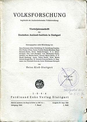 Bild des Verkufers fr Auslandsdeutsche Volksforschung - Vierteljahreschrift - 1944 1. Heft zum Verkauf von ANTIQUARIAT Franke BRUDDENBOOKS