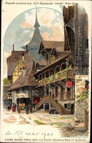 13 alte Künstler Ansichtskarte / Postkarte Paris, Expo 1900 Weltausstellung, Village Suisse, Schw...