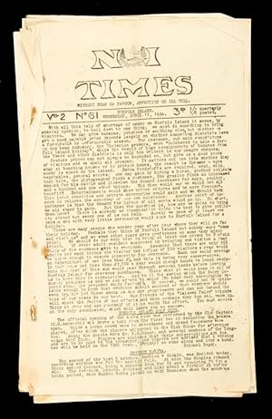 Bild des Verkufers fr Norfolk Island Times. Vol. 2 No. 61, Wednesday, April 11, 1934. zum Verkauf von Douglas Stewart Fine Books