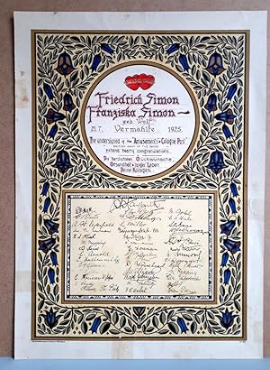 Gedenkblatt zur Vermählung von Friedrich Simon und Franziska Simon geb. Wolf am 21.7.1925 - Hands...