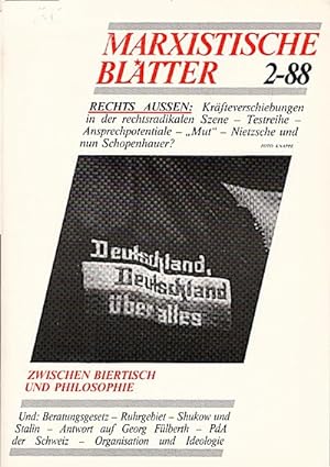 Image du vendeur pour Marxistische Bltter; Heft 2-88. 26. Jahrgang : Rechts aussen. Zwischen Biertisch und Philosophie mis en vente par Schrmann und Kiewning GbR