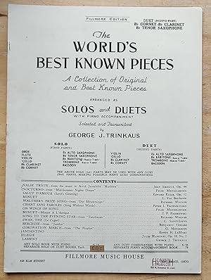 Image du vendeur pour The World's Best Known Pieces (Duet [Second Part] Bb Cornet - Bb Clarinet Bb - Tenor Saxophone) A Collection of Original and Best Known Pieces Arranged As Solos and Duets With Piano Accompaniment mis en vente par Shore Books