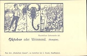 Künstler Ansichtskarte / Postkarte Oktober oder Weinmond, Sternzeichen Skorpion, Scorpio, 24. Okt...