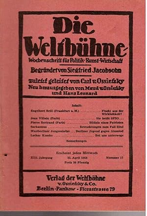 Bild des Verkufers fr Die Weltbhne. Wochenschrift fr Politik, Kunst, Wirtschaft. XIII. Jahrgang, Heft 17 vom 23. April 1958 zum Verkauf von Antiquariat Jterbook, Inh. H. Schulze