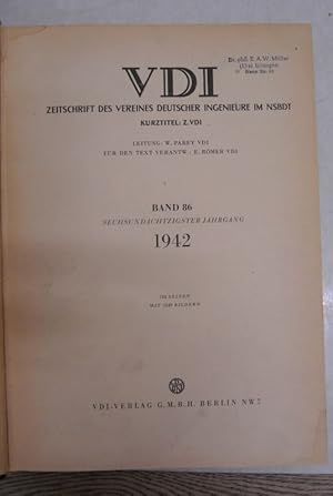 Imagen del vendedor de VDI. Zeitschrift des Vereines deutscher Ingenieure. Bd. 86 (1942). a la venta por Antiquariat Bookfarm