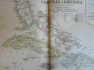 West Indies Caribbean Mt. elevations Panama 1859 Berghaus Stieler scarce old map
