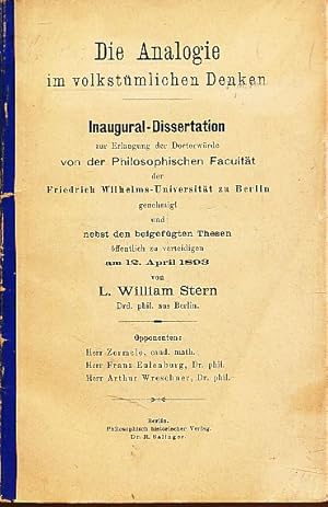 Die Analogie im volkstümlichen Denken. Inaugural-Dissertation zur Erlangung der Doctorwürde von d...