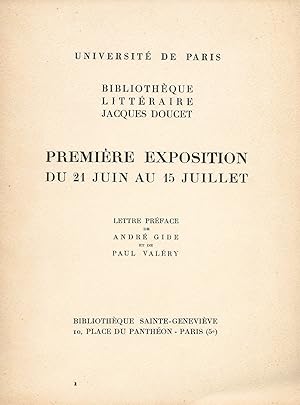 Bild des Verkufers fr Bibliothque Littraire Jacques Doucet. Premire exposition. zum Verkauf von Librairie Les Autodidactes - Aichelbaum