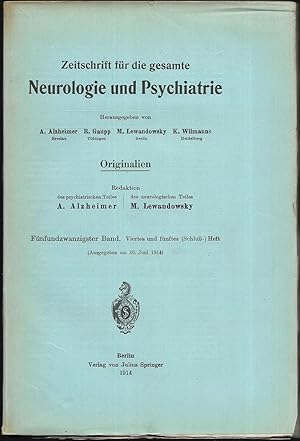 Bild des Verkufers fr Zeitschrift fr die gesamte Neurologie und Psychiatrie. Originalien. 25.Band - Hefte 1-5 [in 3 Heften]. - Festschrift zum 25jhrigen Bestehen der Provinzialheilanstalt in Lauenburg i.Pomm. Am 5. Juni 1914. zum Verkauf von Antiquariat Bibliomania