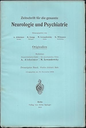 Zeitschrift für die gesamte Neurologie und Psychiatrie. Originalien. 20.Band - Hefte 1-5 [in 5 He...