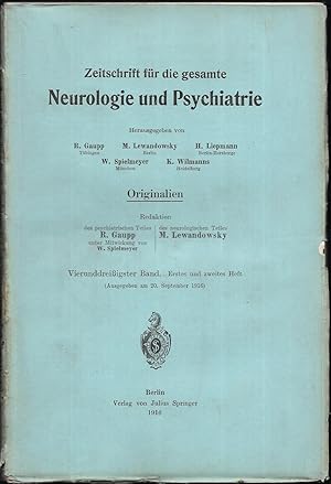 Bild des Verkufers fr Zeitschrift fr die gesamte Neurologie und Psychiatrie. Originalien. 34.Band - Hefte 1-4 [in 2 Heften]. zum Verkauf von Antiquariat Bibliomania