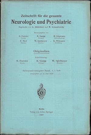 Bild des Verkufers fr Zeitschrift fr die gesamte Neurologie und Psychiatrie. Originalien. 47.Band - Hefte 4 und 5 [in 1 Heft]. zum Verkauf von Antiquariat Bibliomania