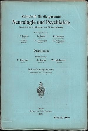 Bild des Verkufers fr Zeitschrift fr die gesamte Neurologie und Psychiatrie. Originalien. 56.Band. zum Verkauf von Antiquariat Bibliomania