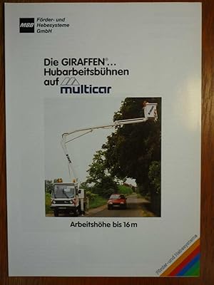 Prospekt für Multicar 25 mit MBB Giraffen Hubarbeitsbühnen - Ausgabe wohl um 1992.