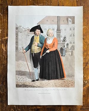 Kolorierte Lithographie, wohl aus dem Kostümwerk von Felix Joseph Lipowsky. Alte Bürgersleute von...