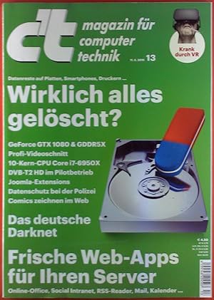 Bild des Verkufers fr ct magazin fr computer technik 13/2016, Richtig lschen - Web-Apps - Das deutsche Darknet. zum Verkauf von biblion2