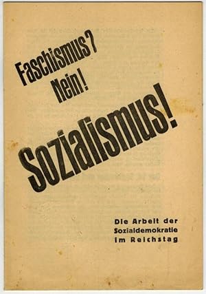 Faschismus? Nein! Sozialismus! Die Arbeit der Sozialdemokratie im Reichstag.