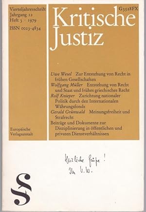 Kritische Justiz. Vierteljahresschrift. Jahrgang 12. Heft 3, 1979. Von Uwe Wesel gewidmetes Exemplar