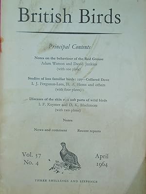 Imagen del vendedor de BRITISH BIRDS : AN ILLUSTRATED MONTHLY JOURNAL : VOLUME 57 No. 4 April 1964 a la venta por LOE BOOKS