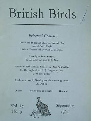 Seller image for BRITISH BIRDS : AN ILLUSTRATED MONTHLY JOURNAL : VOLUME 57 No. 9 September 1964 for sale by LOE BOOKS