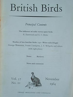 Seller image for BRITISH BIRDS : AN ILLUSTRATED MONTHLY JOURNAL : VOLUME 57 No. 11 November 1964 for sale by LOE BOOKS