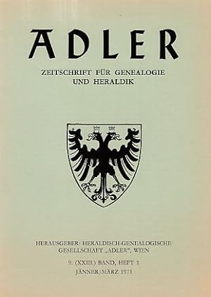Bild des Verkufers fr 100 Jahre Gesellschaft "Adler" 1870-1970. In: Adler. Zeitschrift fr Genealogie und Heraldik; 1971. Heft 1. zum Verkauf von Fundus-Online GbR Borkert Schwarz Zerfa