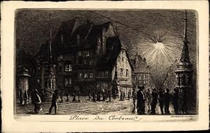 Bild des Verkufers fr Knstler Ansichtskarte / Postkarte Strasbourg Straburg Elsass Bas Rhin, Place du Corbeau bei Nacht zum Verkauf von akpool GmbH