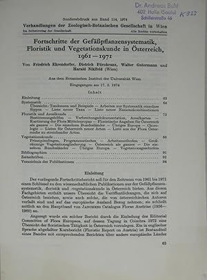 Imagen del vendedor de Fortschritte der Gefpflanzensystematik, Floristik und Vegetationskunde in sterreich, 1961-1971, a la venta por Versandantiquariat Hbald