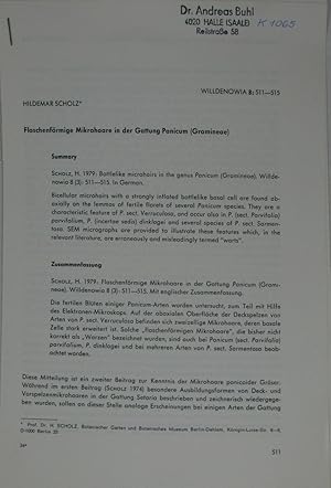 Bild des Verkufers fr Flaschenfrmige Mikrohaare der Gattung Panicum (Gramineae), zum Verkauf von Versandantiquariat Hbald