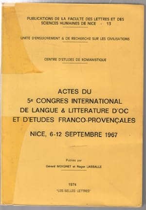 Actes du 5e congrès international de langue & littérature d'OC et d'études franco-provencales