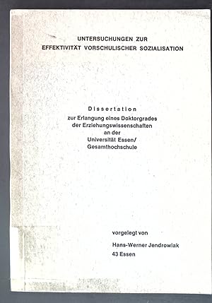 Seller image for Untersuchungen zur Effektivitt vorschulischer Sozialisation; Dissertation; for sale by books4less (Versandantiquariat Petra Gros GmbH & Co. KG)