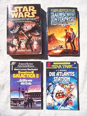 Bild des Verkufers fr Vier Bcher: 1. Star Wars - Die dunkle Seite der Macht ; 2. Rckkehr zum Morgen ; 3. Star Trek, Die Atlantis Station ; 4. Kampfstern Galactica 8 - Gre von der Erde zum Verkauf von Versandantiquariat Manuel Weiner