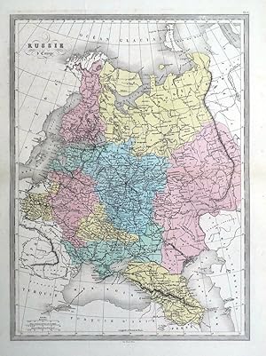 Antique Map RUSSIA in EUROPE, Ukraine, Lithuania, Latvia, Malte Brun c1850