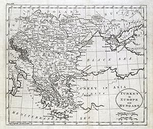 Antique Map TURKEY IN EUROPE, TURKISH EMPIRE, GREECE, HUNGARY, CROATIA, Guthrie 1793